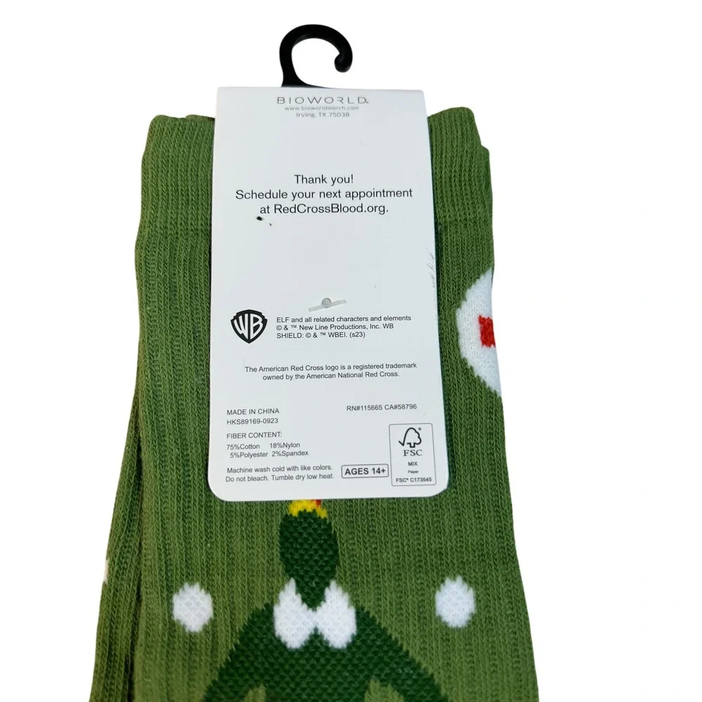 Bioworld Elf Movie American Red Cross Green Crew‎ Socks Buddy the Elf 2023 NEW
